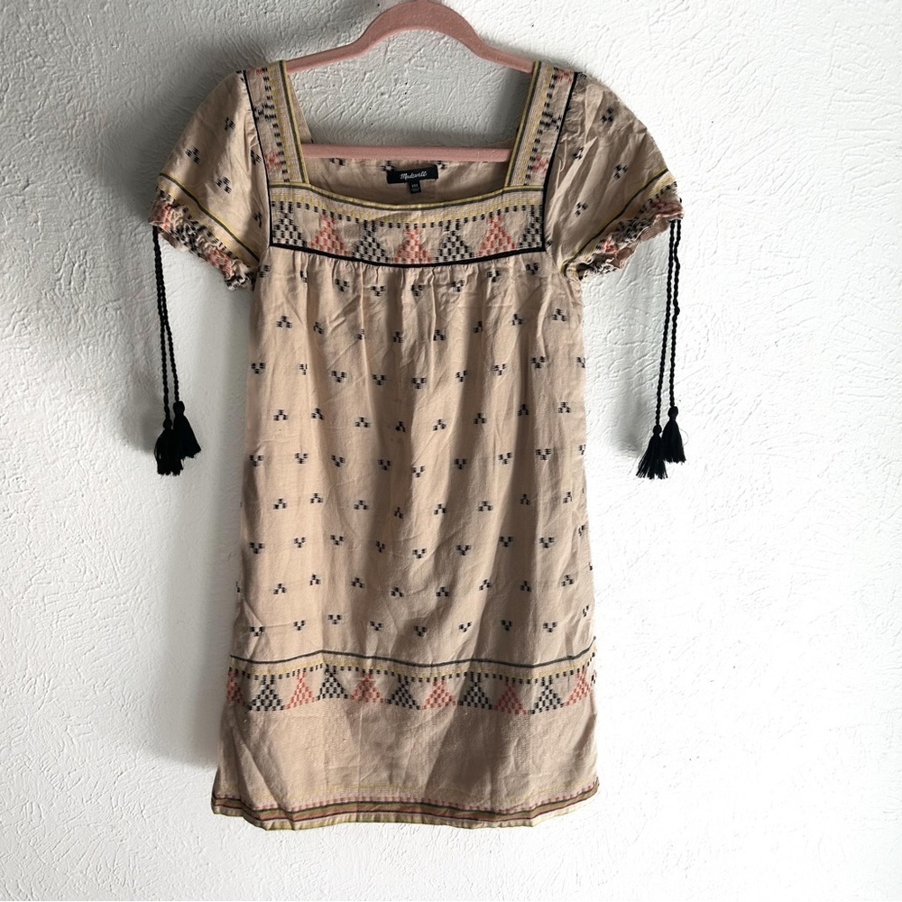 Madewell Embroidered Boho Peasant Mini Dress Cream XXS coastal Beachy